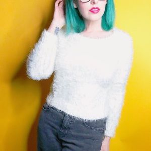 La Hearts Sweaters - Cream Fuzzy Cropped Sweater La Hearts Sweaters - Cream Fuzzy Cropped Sweater